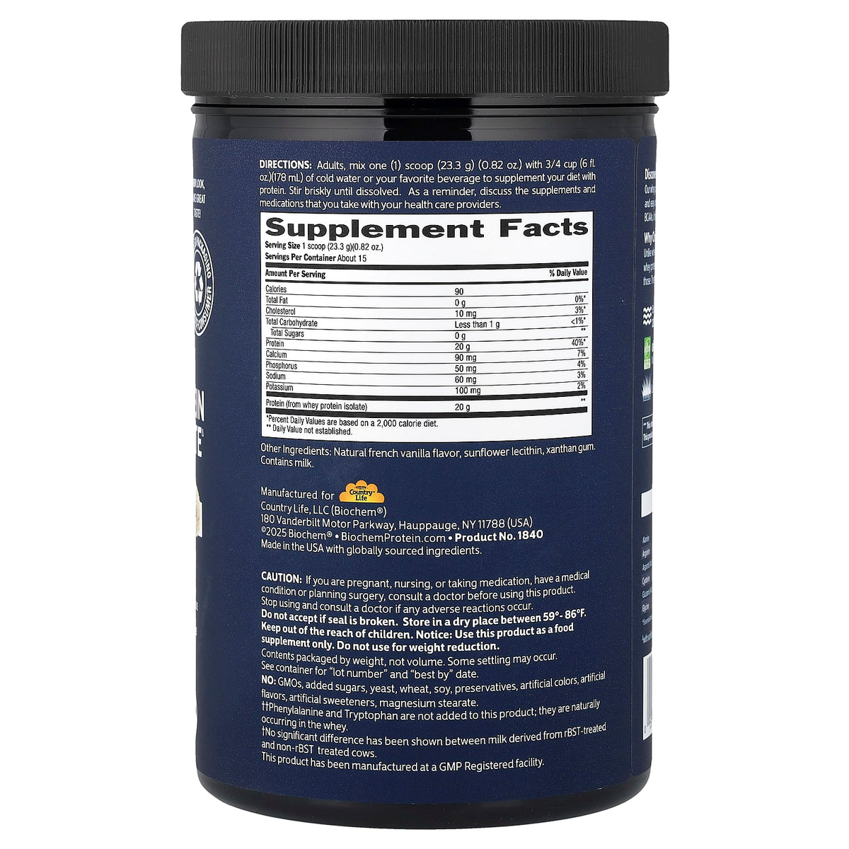 Biochem 100% Whey Protein Isolate Powder, Natural, 350 g (12.3 oz) - view 2