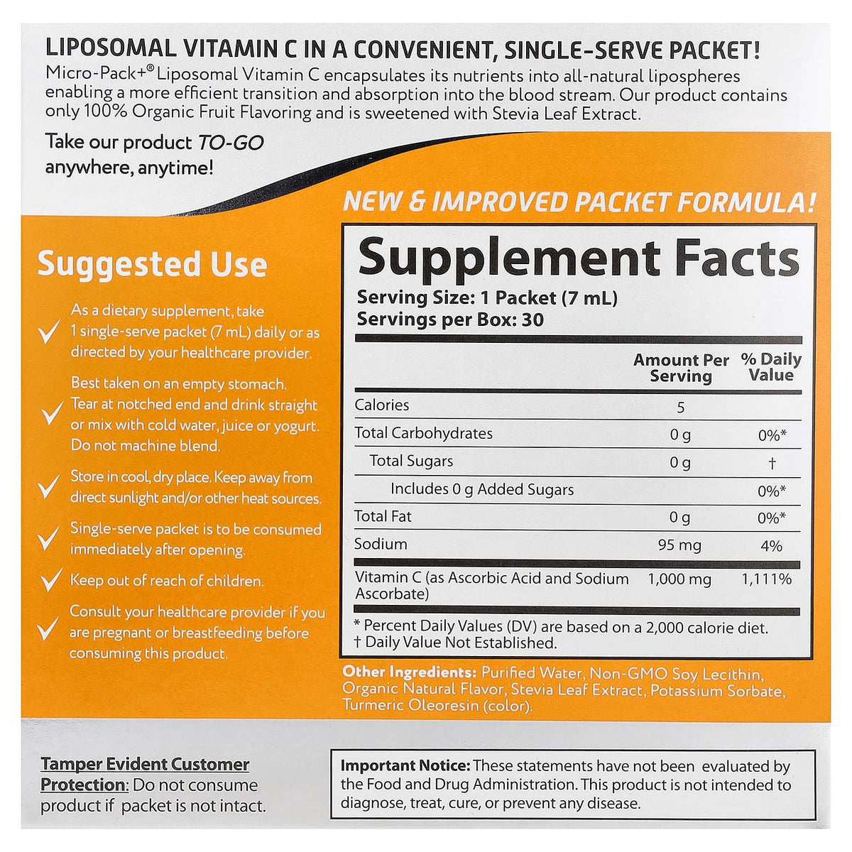 Aurora Nutrascience Micro-Pack+ Liposomal Vitamin C, 30 Packets (7 ml Each) - view 2