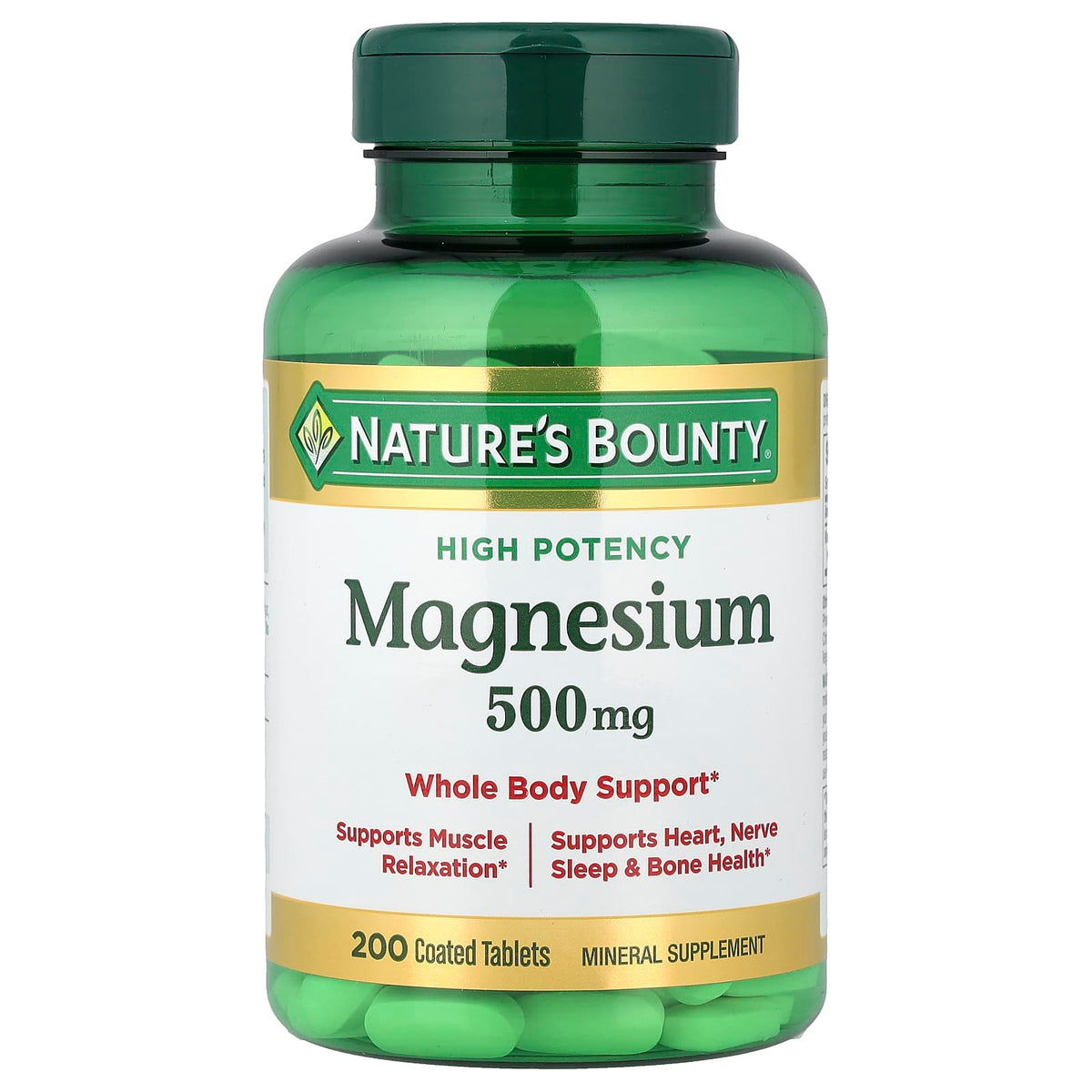 Nature's Bounty Magnesium High Potency, 500 mg, 200 Coated Tablets