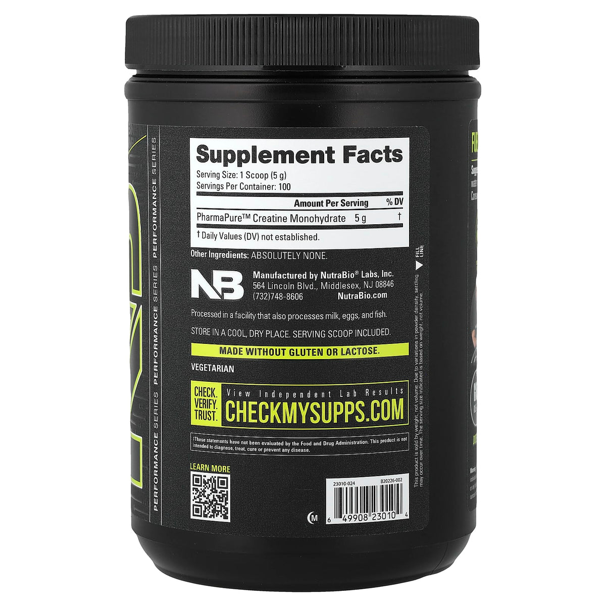 NutraBio Micronized Creatine Monohydrate, Unflavored, 500 g (1.1 lb) - view 2