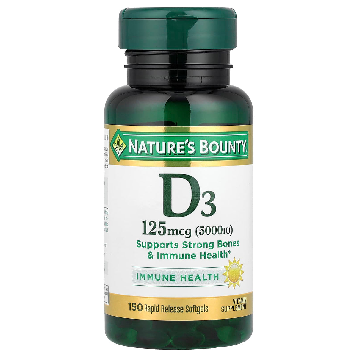 Nature's Bounty Vitamin D3, 125 mcg (5,000 IU), 150 Rapid Release Softgels — product view