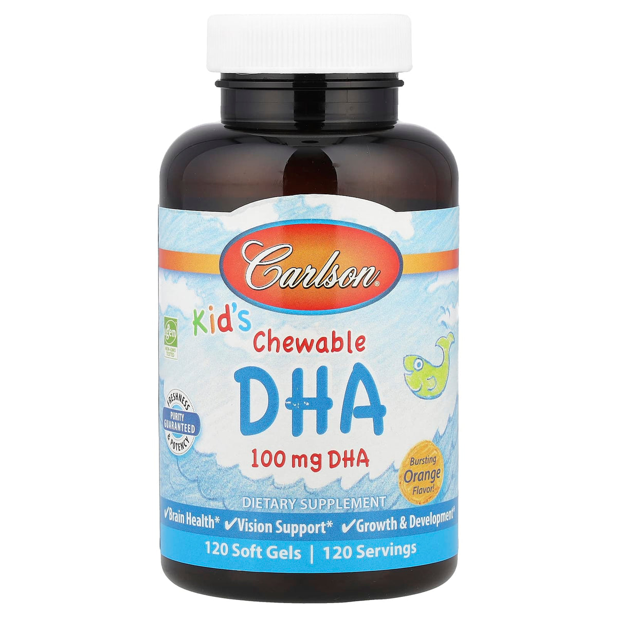 Carlson Kid's Chewable DHA, Bursting Orange, 120 Soft Gels