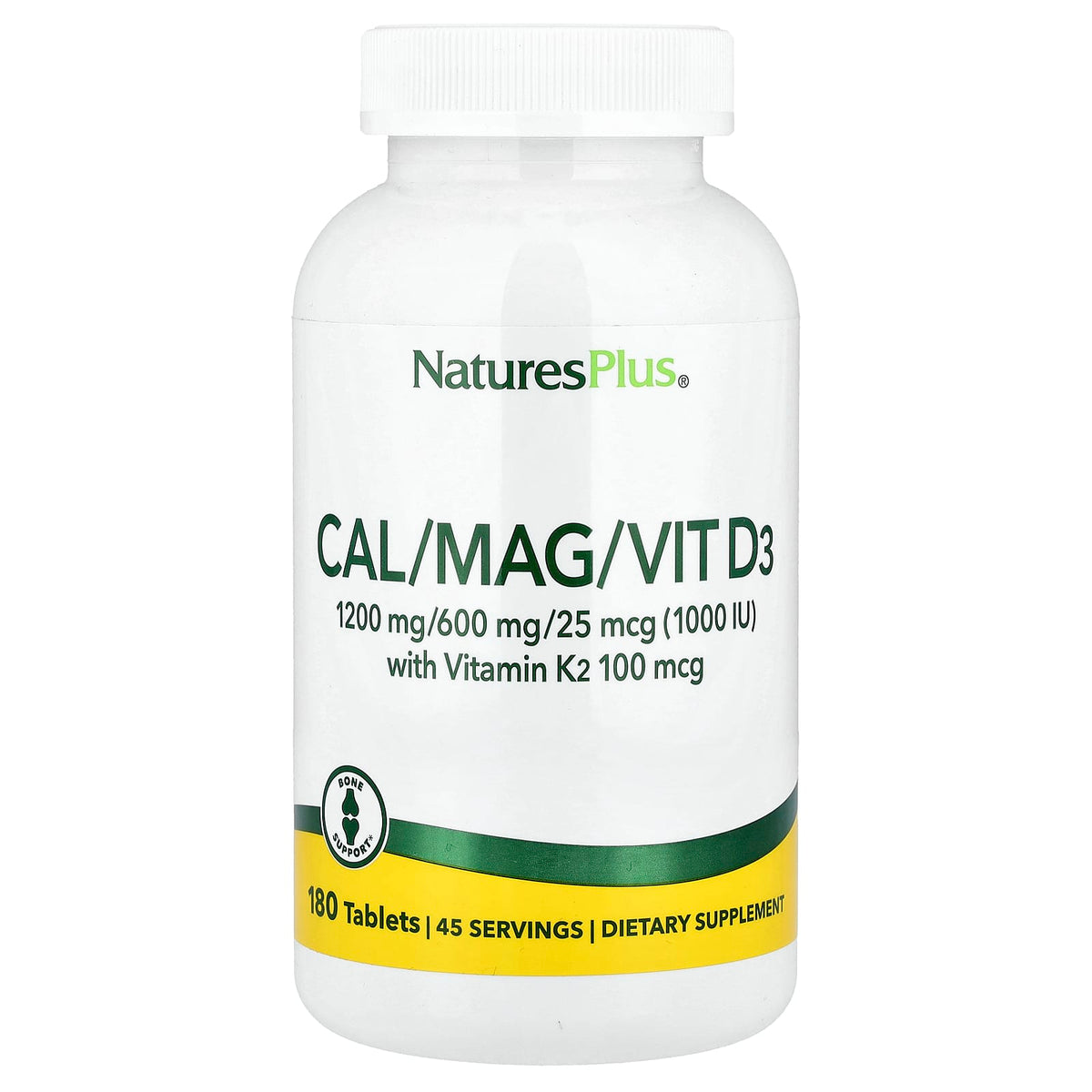 NaturesPlus Cal/Mag/Vit D3 with Vitamin K2, 180 Tablets — product view
