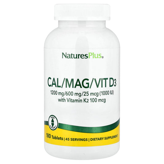 NaturesPlus Cal/Mag/Vit D3 with Vitamin K2, 180 Tablets