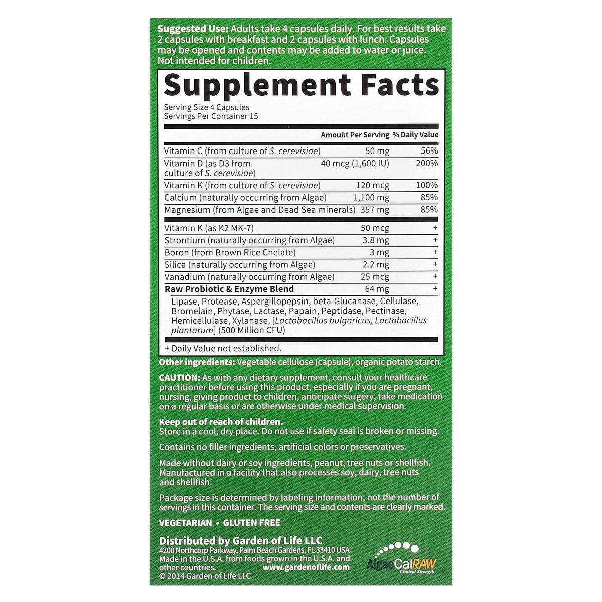 Garden of Life Vitamin Code RAW Calcium, 60 Vegetarian Capsules — alternate product view