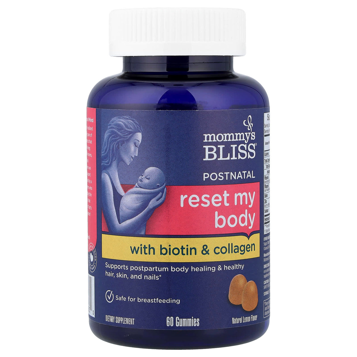 Mommy's Bliss Postnatal Reset My Body Biotin & Collagen Gummies Natural Lemon 60 Gummies — product view