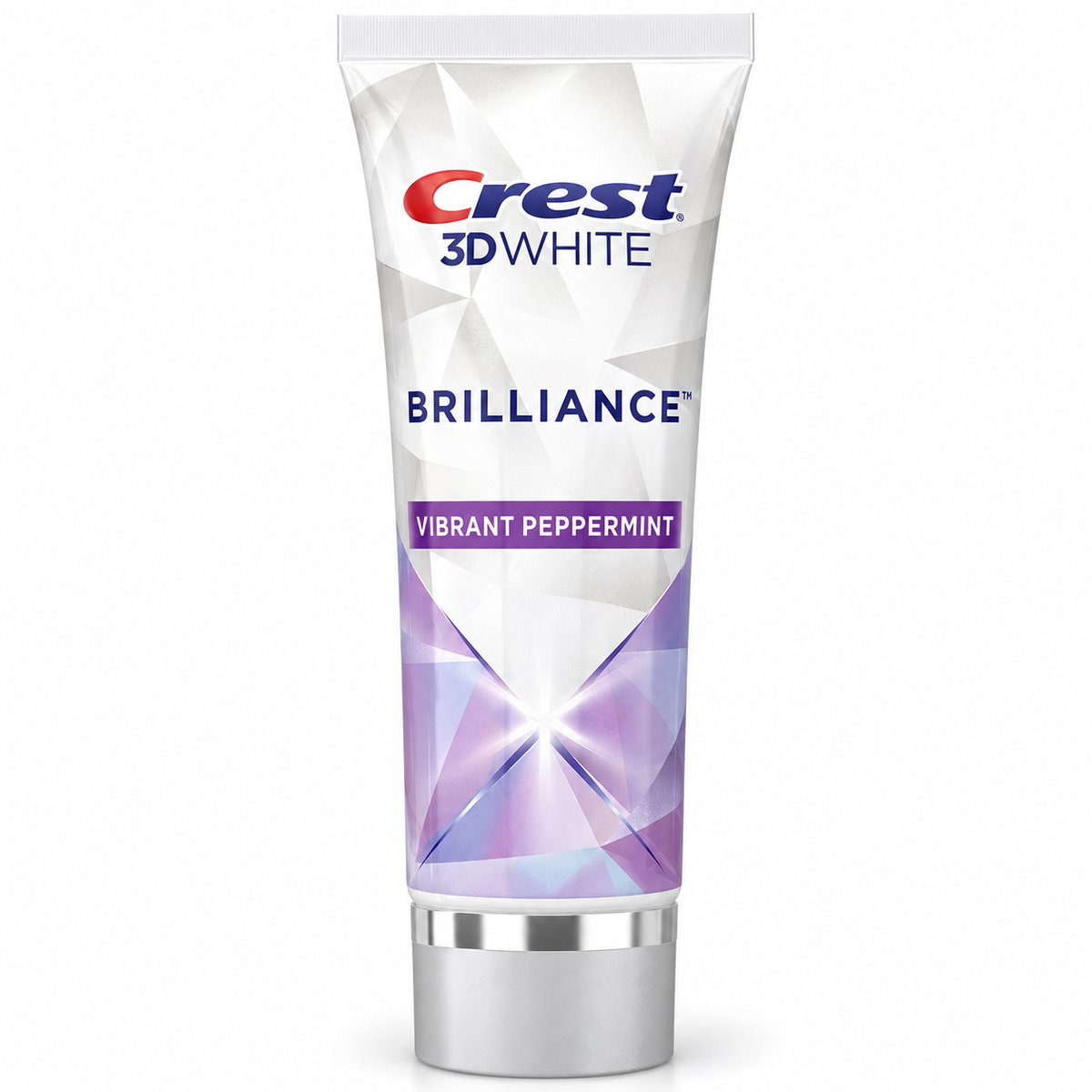 Front view of Crest 3D White Brilliance Vibrant Peppermint toothpaste on a plain white background
