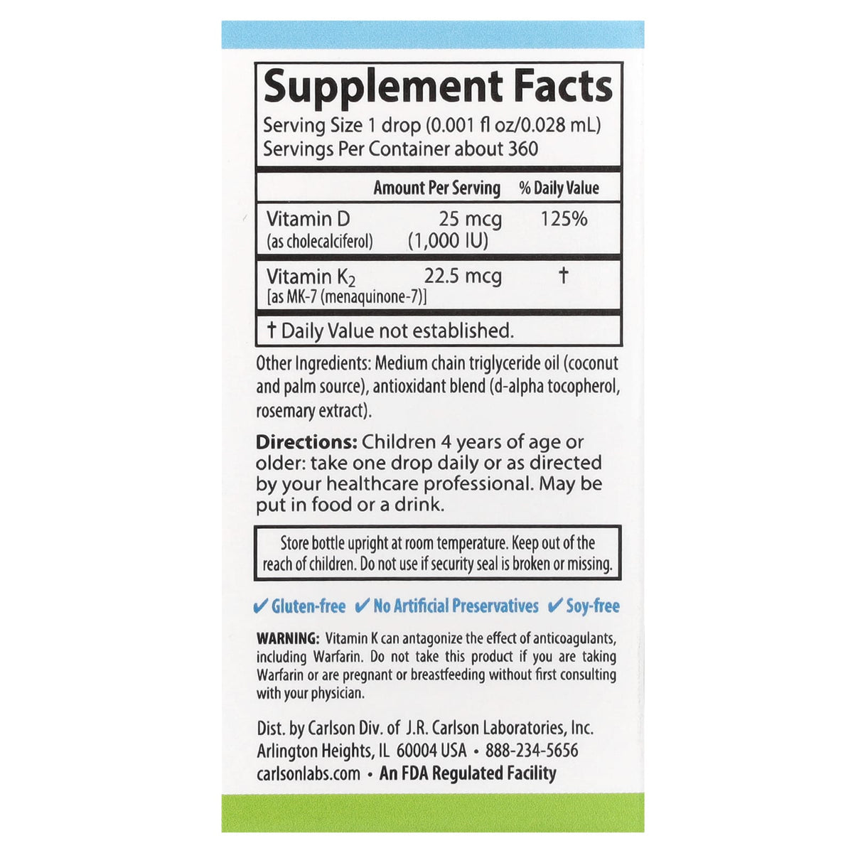 Carlson Kid's Super Daily D3 + K2, 0.34 fl oz (10.16 ml) - view 2