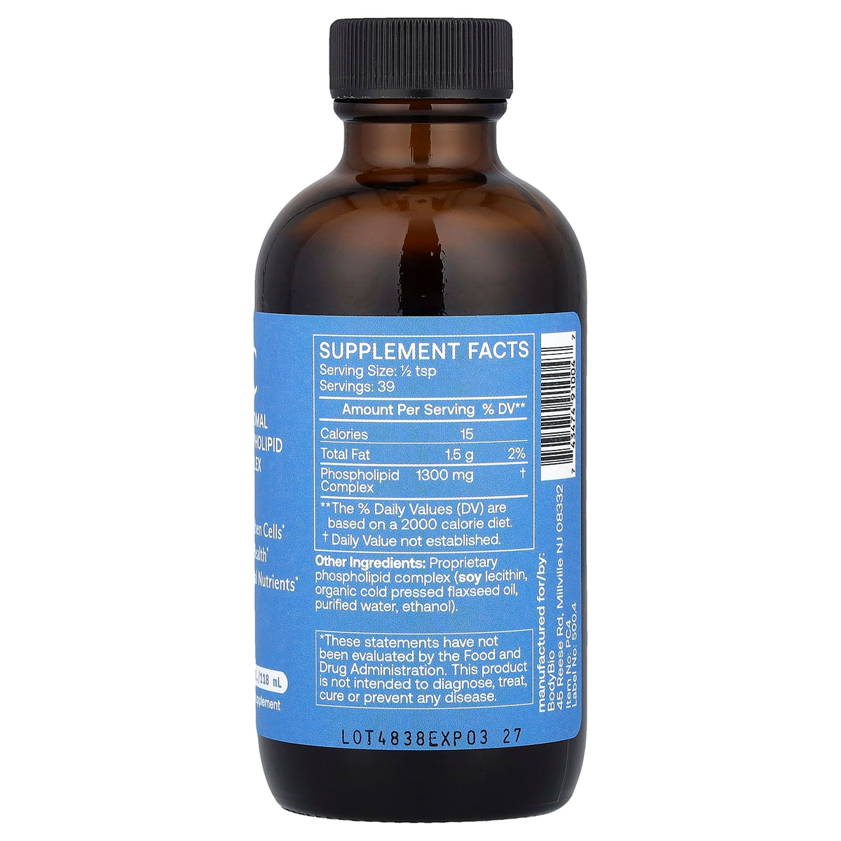 BodyBio PC Liposomal Phospholipid Complex, 118 ml (4 fl oz) — alternate product view