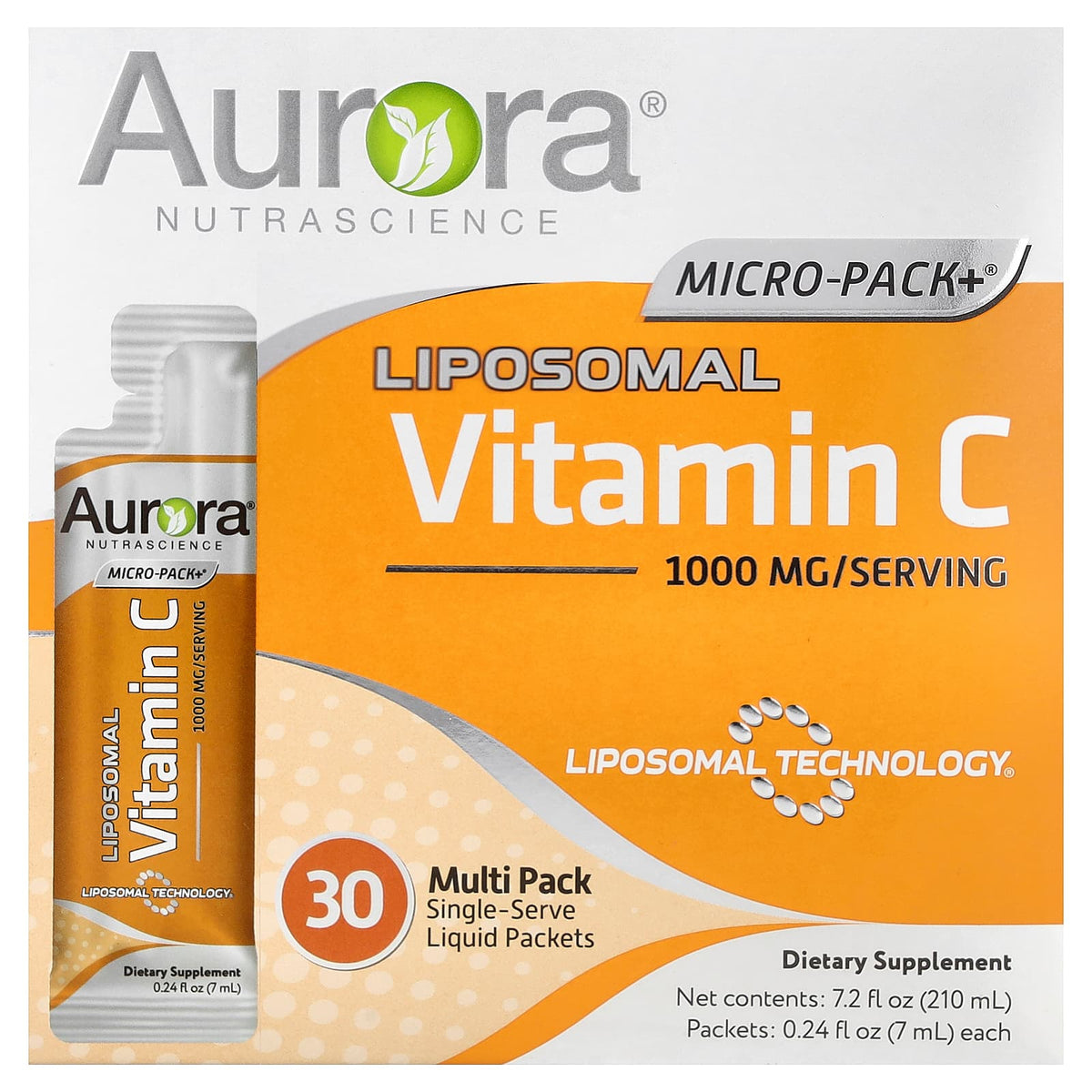 Aurora Nutrascience Micro-Pack+ Liposomal Vitamin C, 30 Packets (7 ml / 0.2 fl oz Each) — product view