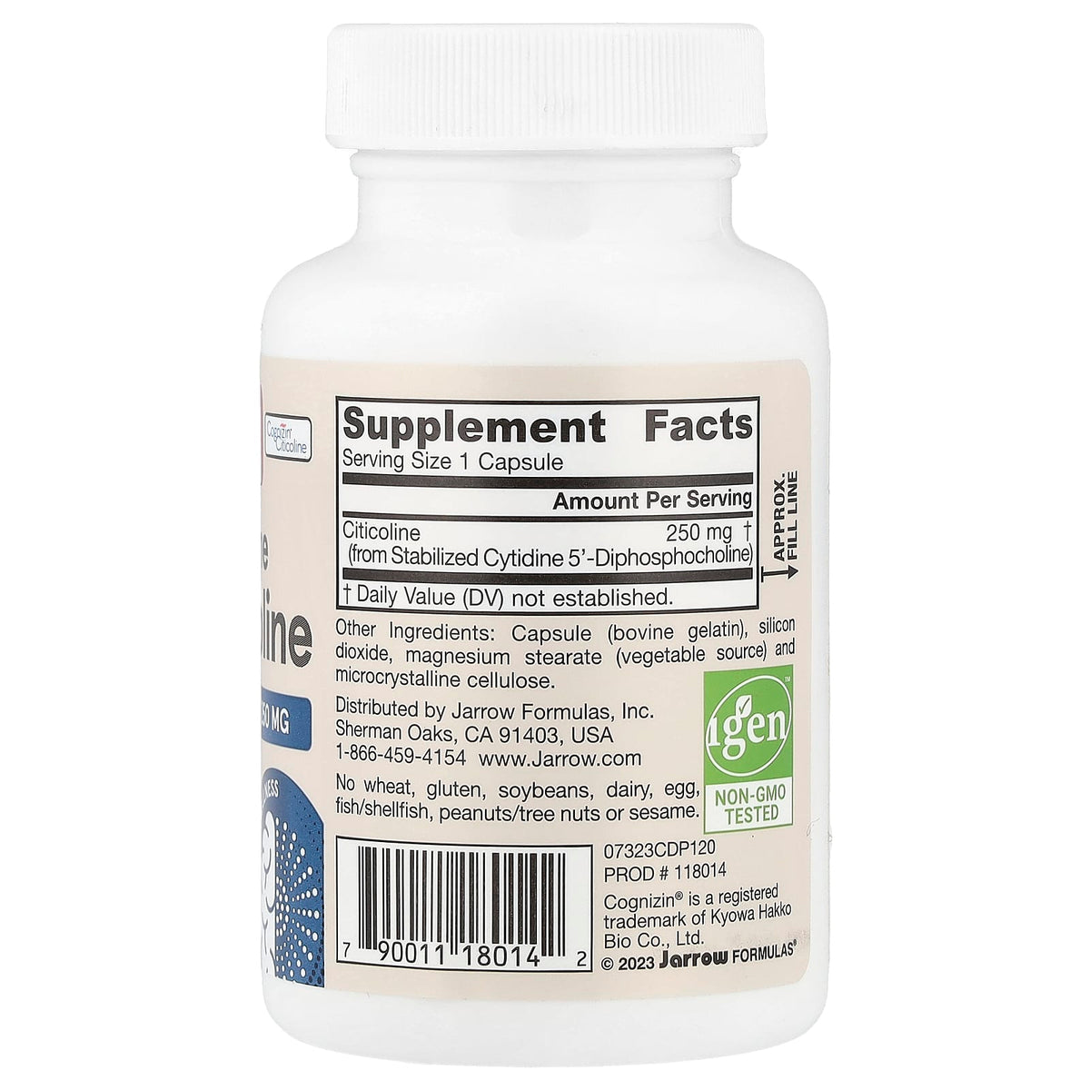 Jarrow Formulas Citicoline CDP Choline, 250 mg, 120 Capsules - view 2