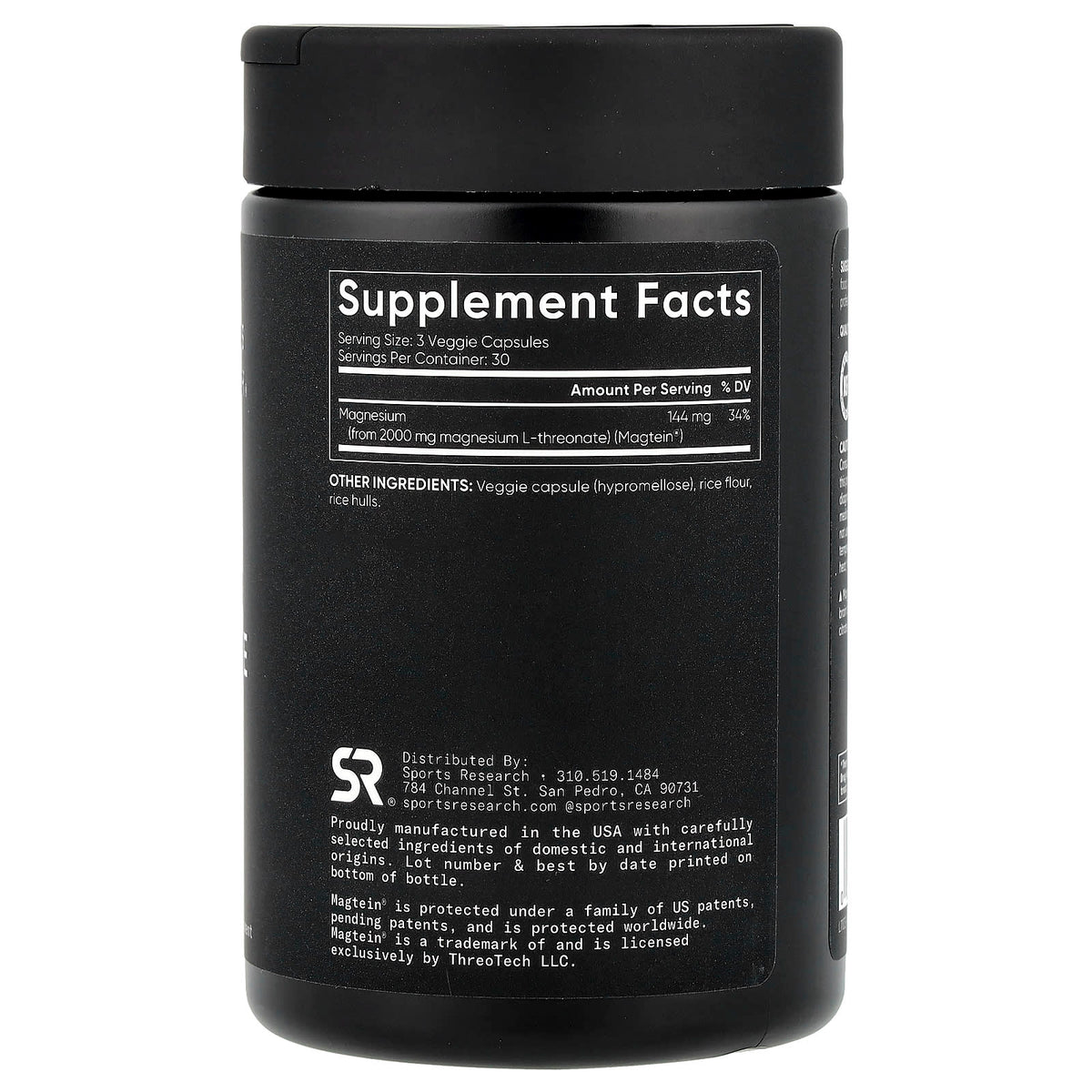 Sports Research Magtein Magnesium L-Threonate, 666 mg, 90 Veggie Capsules - view 2