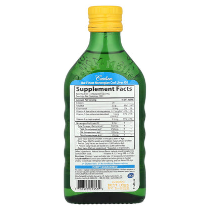 Carlson Kid's Norwegian Cod Liver Oil, Natural Lemon, 250 ml (8.4 fl oz) - view 2