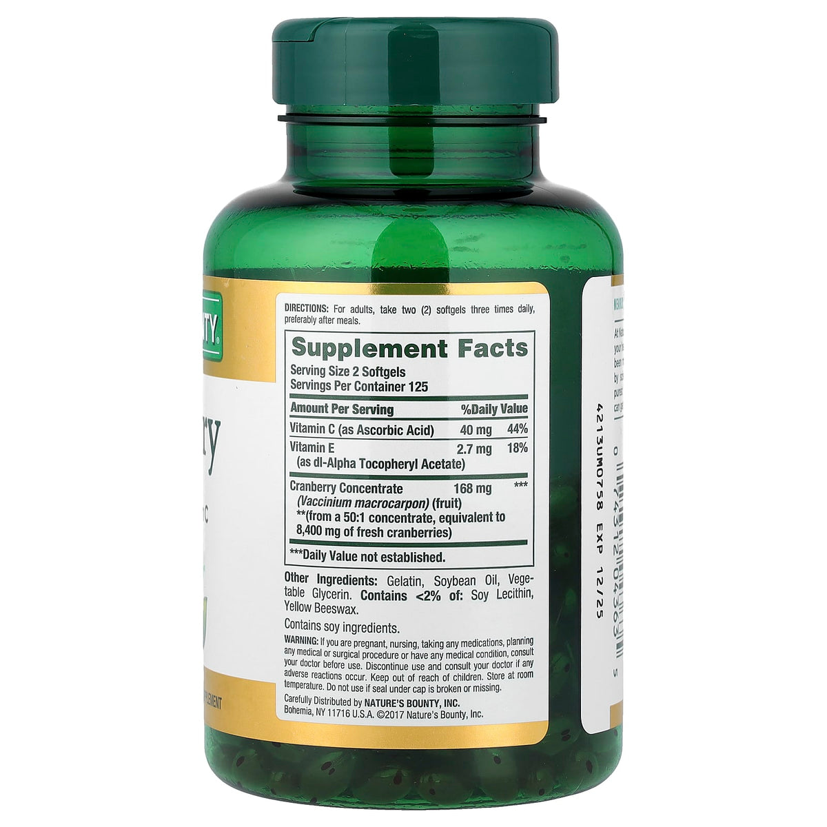Nature's Bounty Cranberry with Vitamin C, 250 Rapid Release Softgels — alternate product view