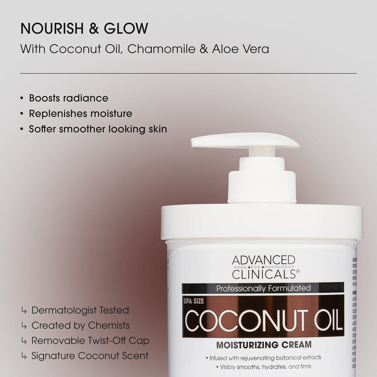 Advanced Clinicals Coconut Oil Moisturising Cream 454 g (16 oz) - view 4