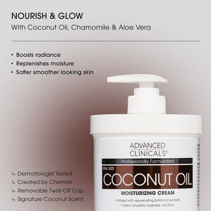 Advanced Clinicals Coconut Oil Moisturising Cream 454 g (16 oz) - view 4