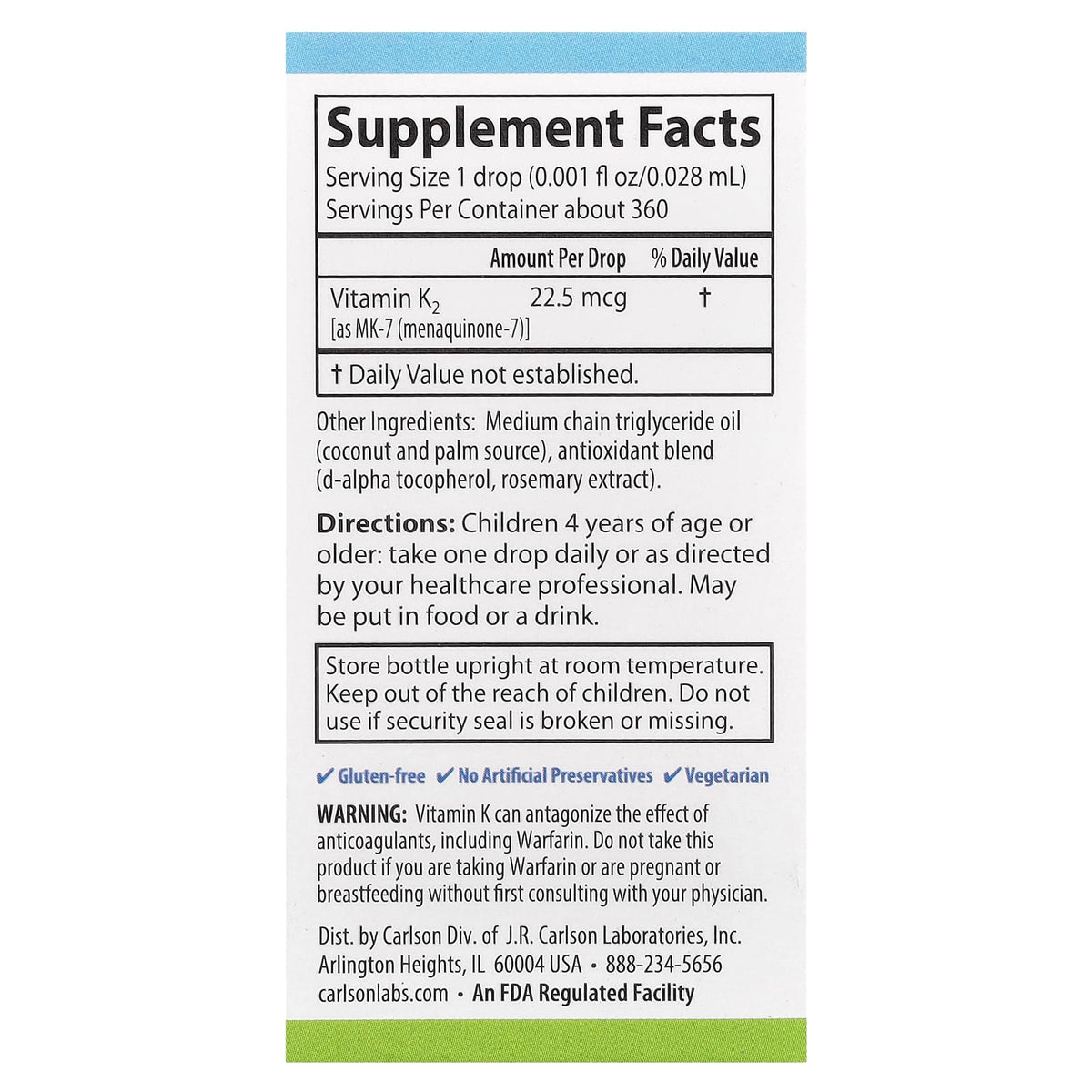 Carlson Kid's Super Daily K2, 22.5 mcg, 10.16 ml (0.34 fl oz) - view 2
