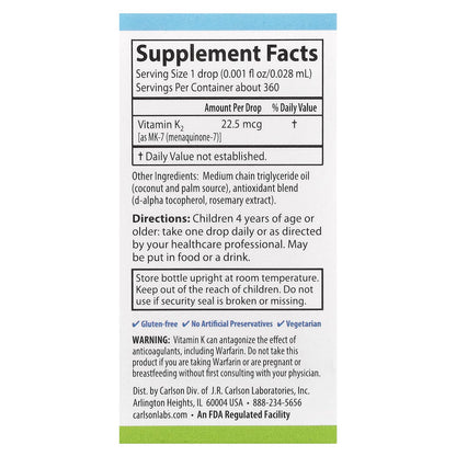 Carlson Kid's Super Daily K2, 22.5 mcg, 10.16 ml (0.34 fl oz) - view 2