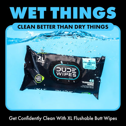 Dude Wipes Flushable Wet Wipes Dispenser (3 Packs 48 Wipes), Unscented Wet Wipes with Vitamin-E & Aloe for At-Home Use, Septic and Sewer Safe
