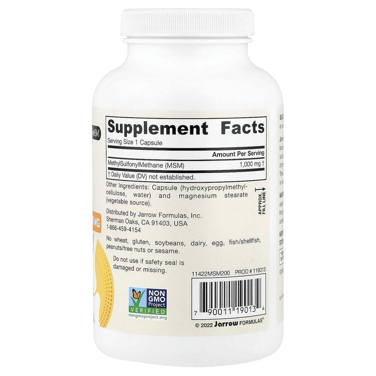 Jarrow Formulas Vegan MSM, 1,000 mg, 200 Veggie Capsules — alternate product view