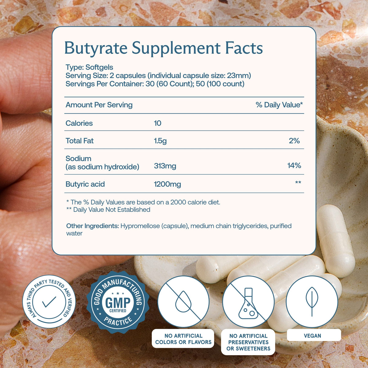BodyBio Sodium Butyrate, 100 Capsules - view 3