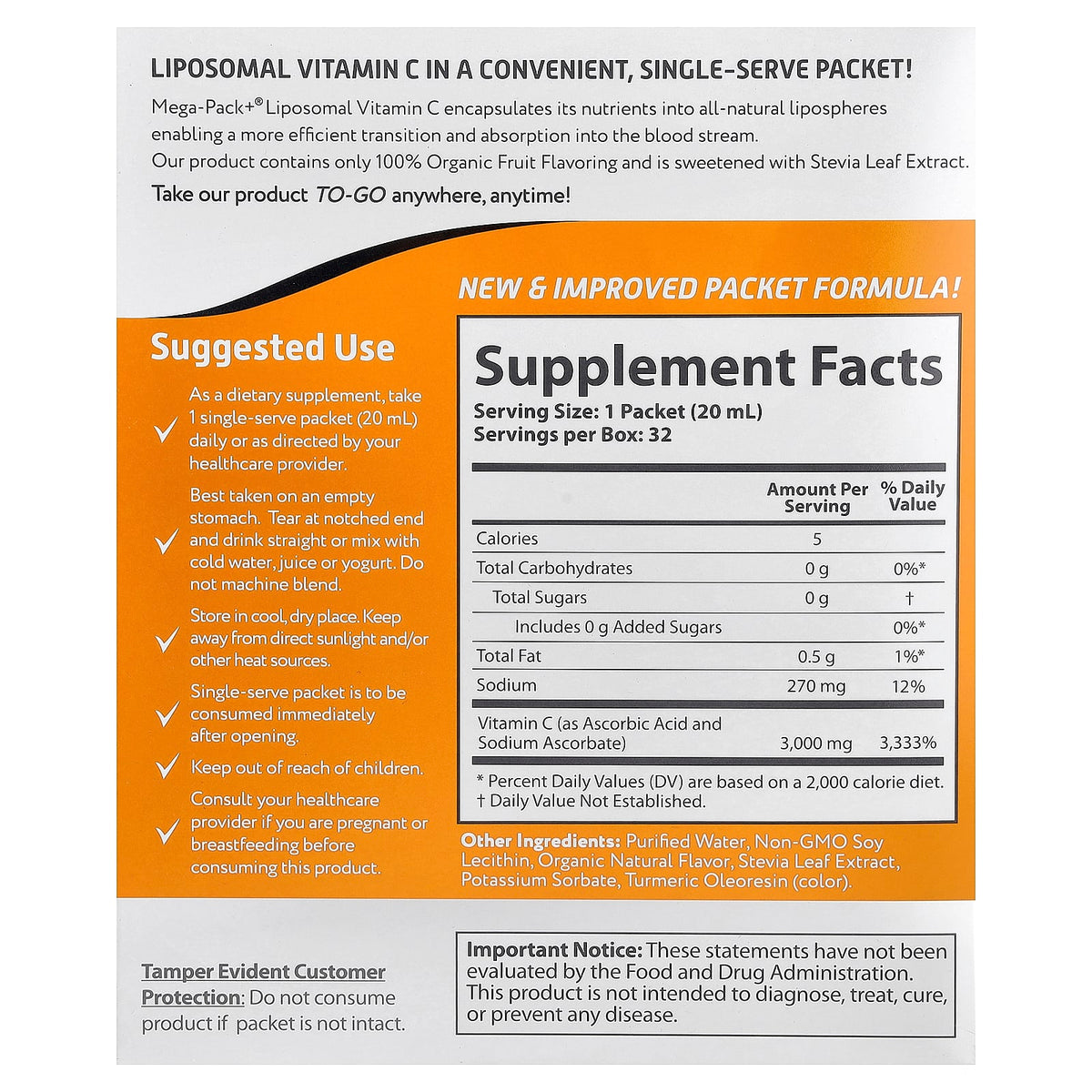 Aurora Nutrascience Mega-Pack+ Liposomal Vitamin C, 32 Packs, 20 ml (0.7 fl oz) Each — alternate product view