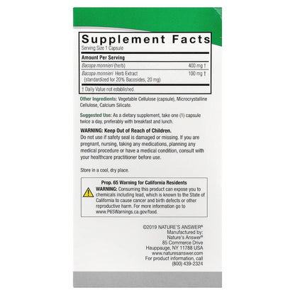Nature's Answer Bacopa 500 mg 90 Vegetarian Capsules - view 2