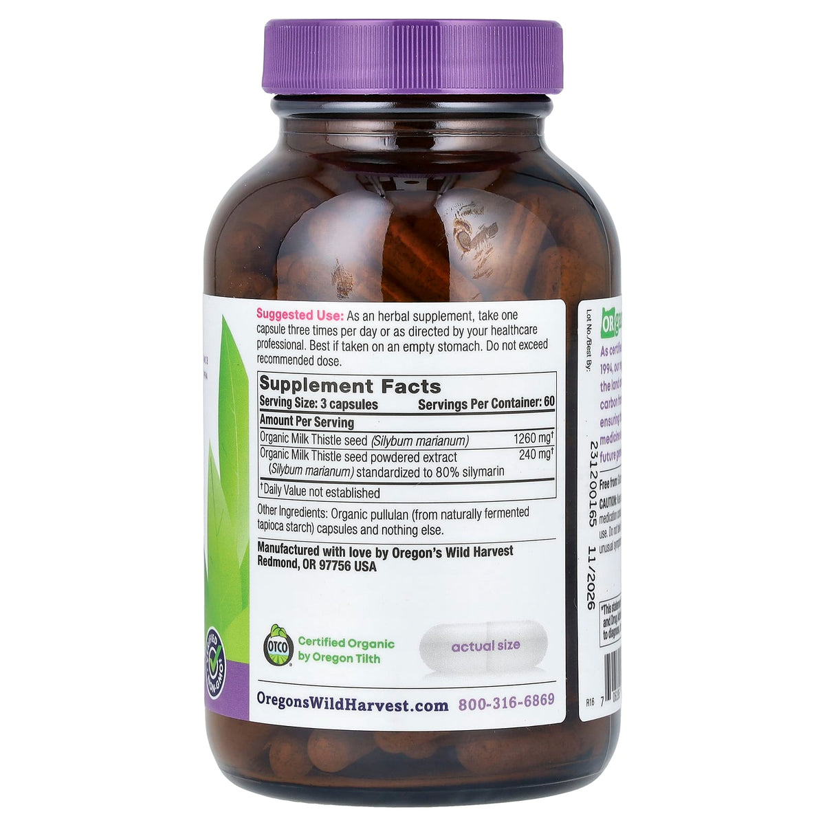 Oregon's Wild Harvest Organic Milk Thistle, 180 Organic Vegan Capsules — alternate product view