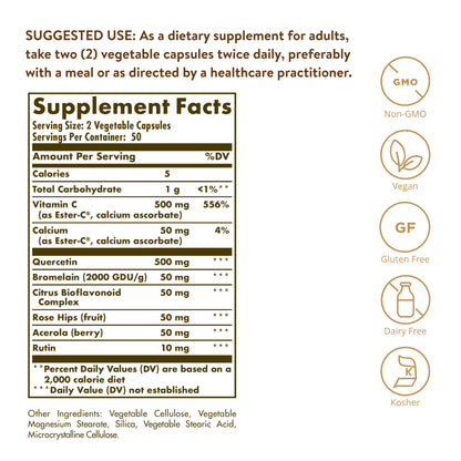Solgar Quercetin Complex with Ester-C Plus, 100 Vegetable Capsules - view 3