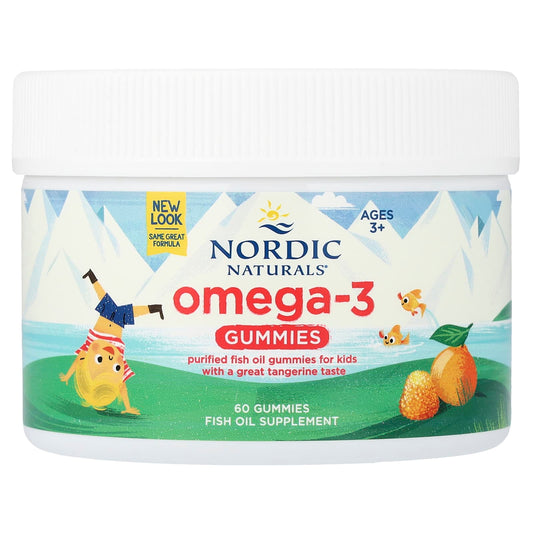 Nordic Naturals Omega-3 Gummies, Ages 3+, Tangerine, 60 Gummies (41 mg each)