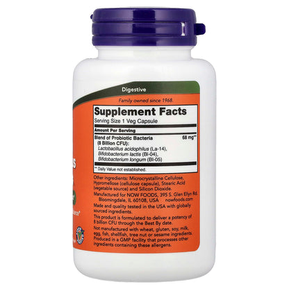 NOW Foods 8 Billion Acidophilus & Bifidus, 120 Veg Capsules (68 mg per Capsule) - view 2
