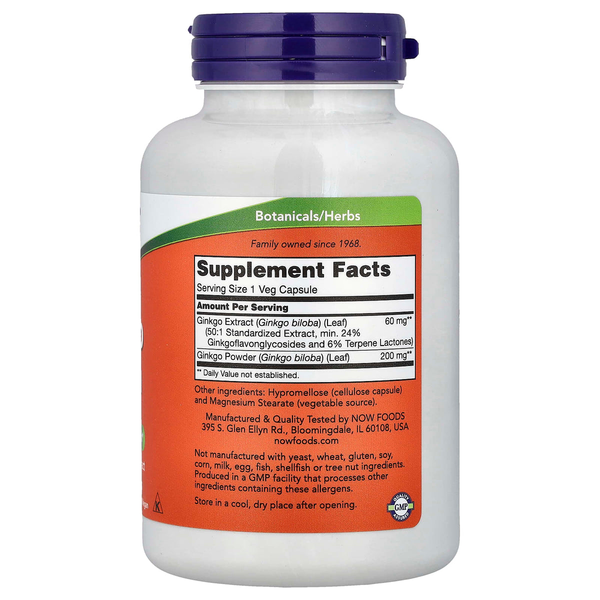NOW Foods Ginkgo Biloba, 60 mg, 240 Veg Capsules - view 2