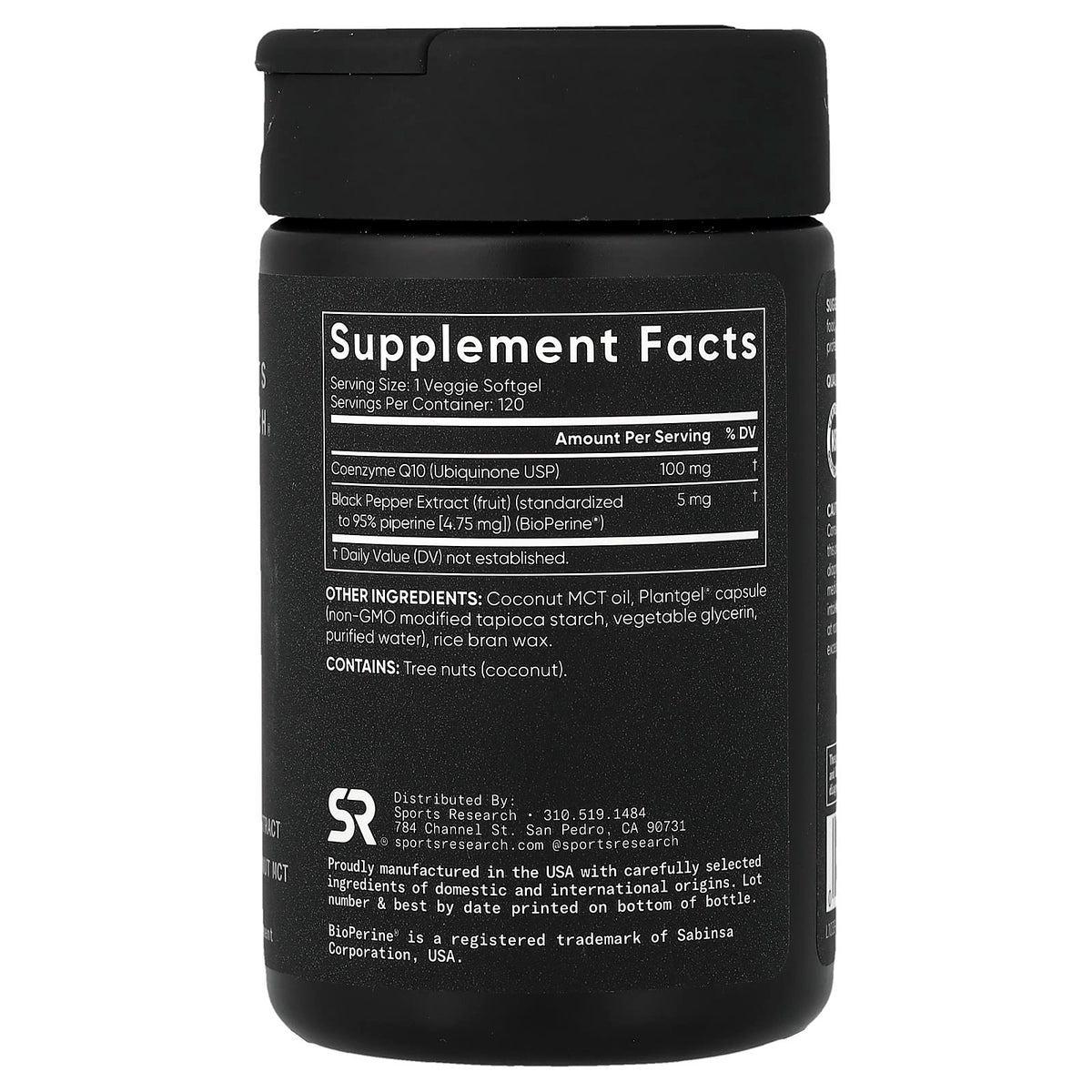 Sports Research CoQ10 USP Grade with BioPerine, 100 mg, 120 Veggie Softgels - view 2