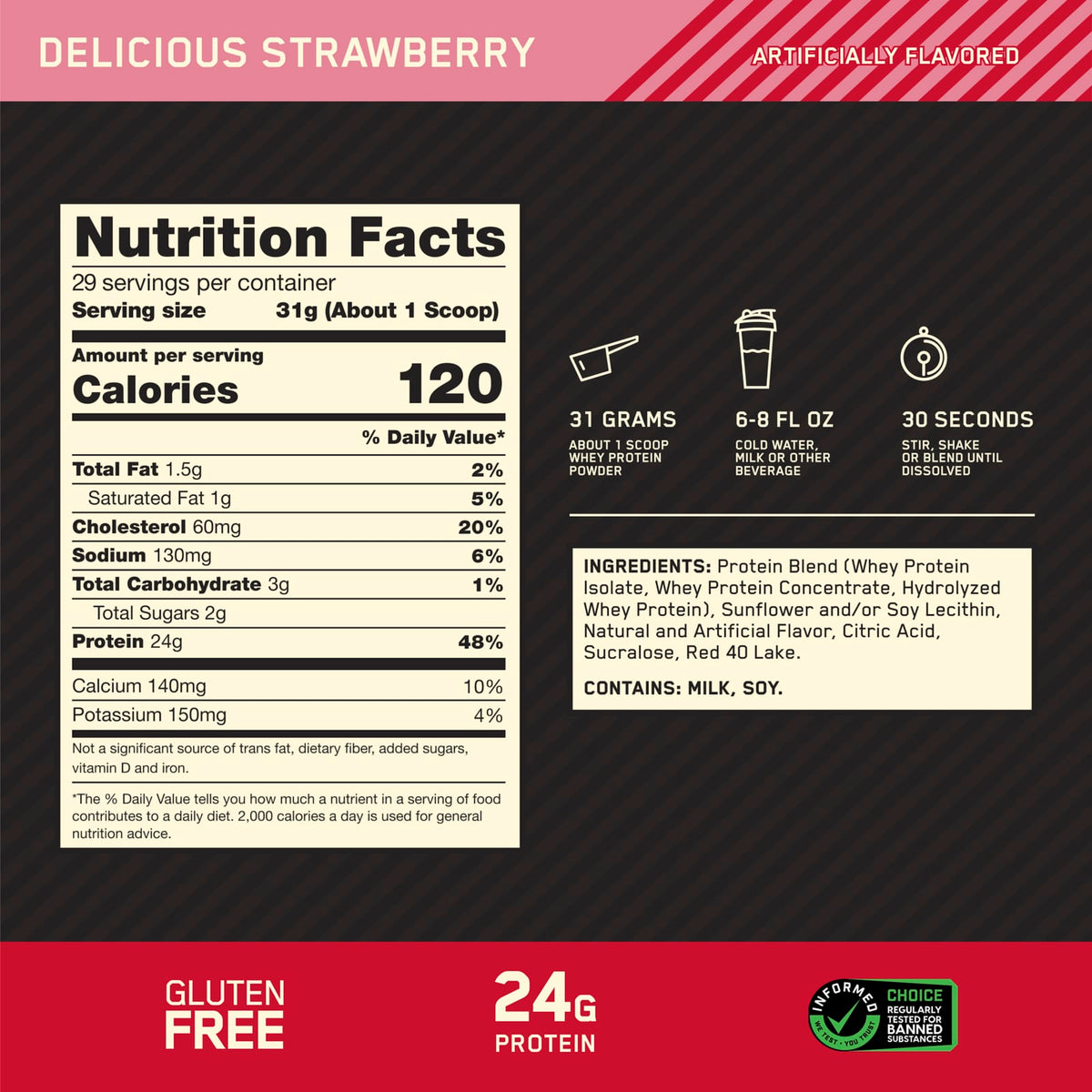 Optimum Nutrition Gold Standard 100% Whey Protein, Strawberry, 907 g (2 lb) - view 3