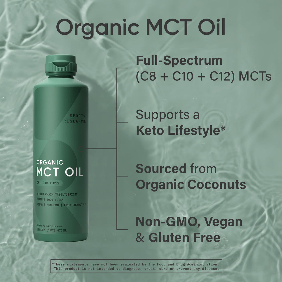 Sports Research Organic MCT Oil, C8 + C10 + C12, 16 fl oz (473 ml) - view 4