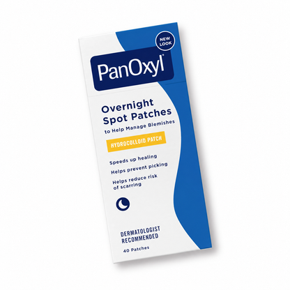PanOxyl Overnight Spot Patches 40-count box on a plain white background