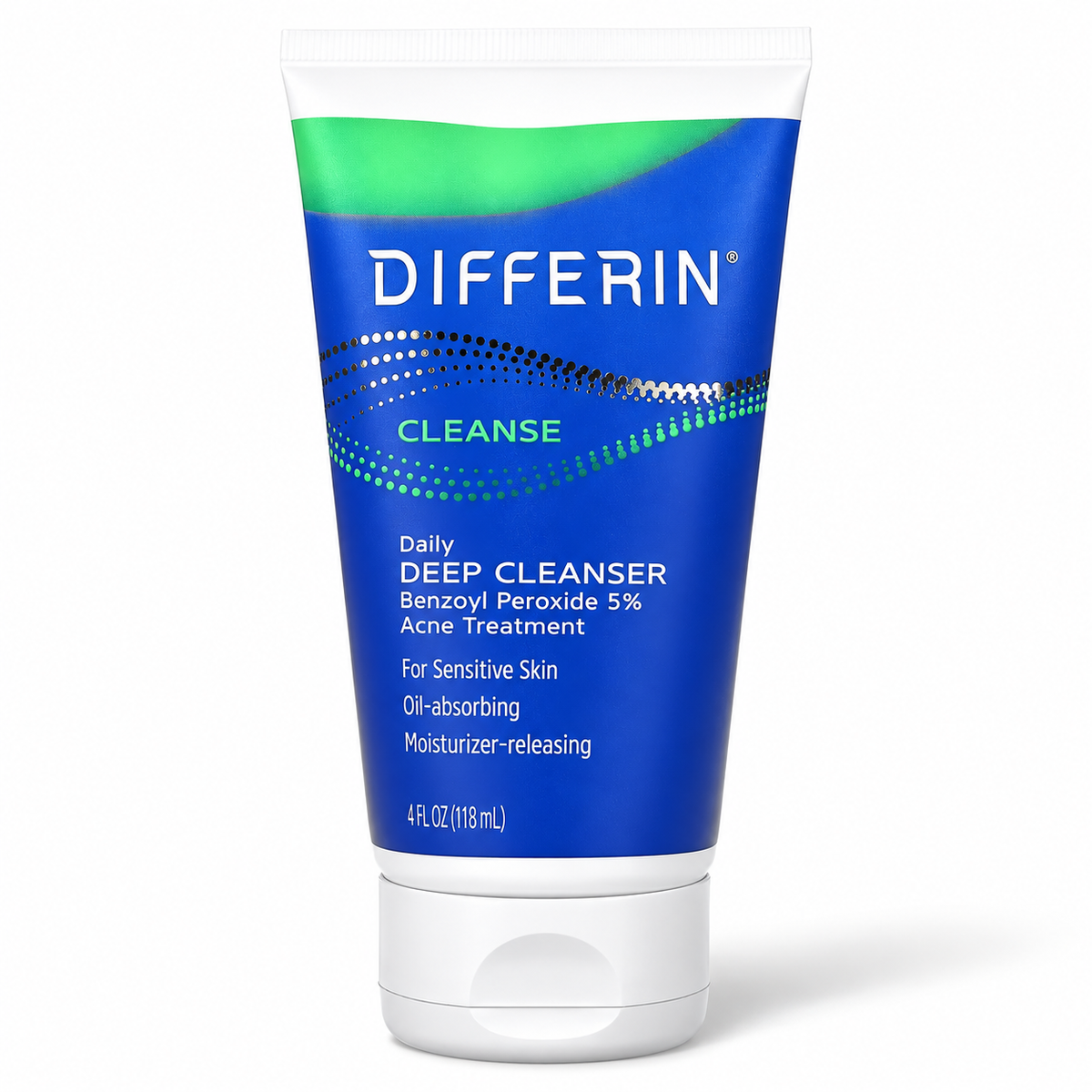 Differin Daily Deep Cleanser tube standing upright on a plain white background