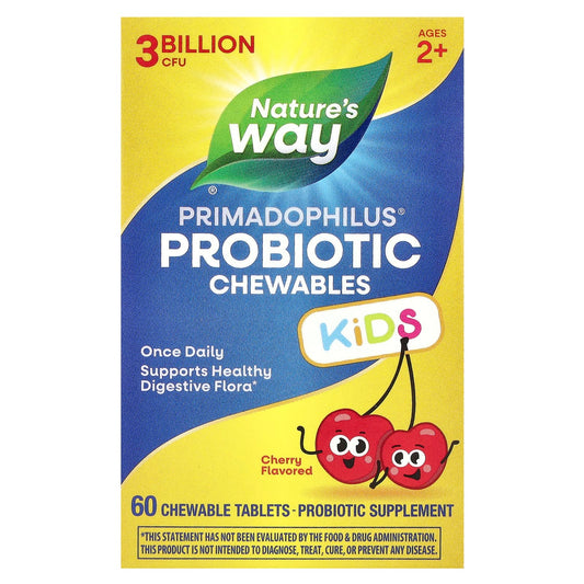Nature's Way Primadophilus Kids Cherry, Ages 2+, 3 Billion CFU, 60 Chewables
