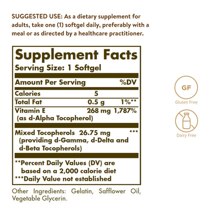 Solgar Vitamin E Naturally Sourced, 268 mg (400 IU), 250 Softgels - view 4