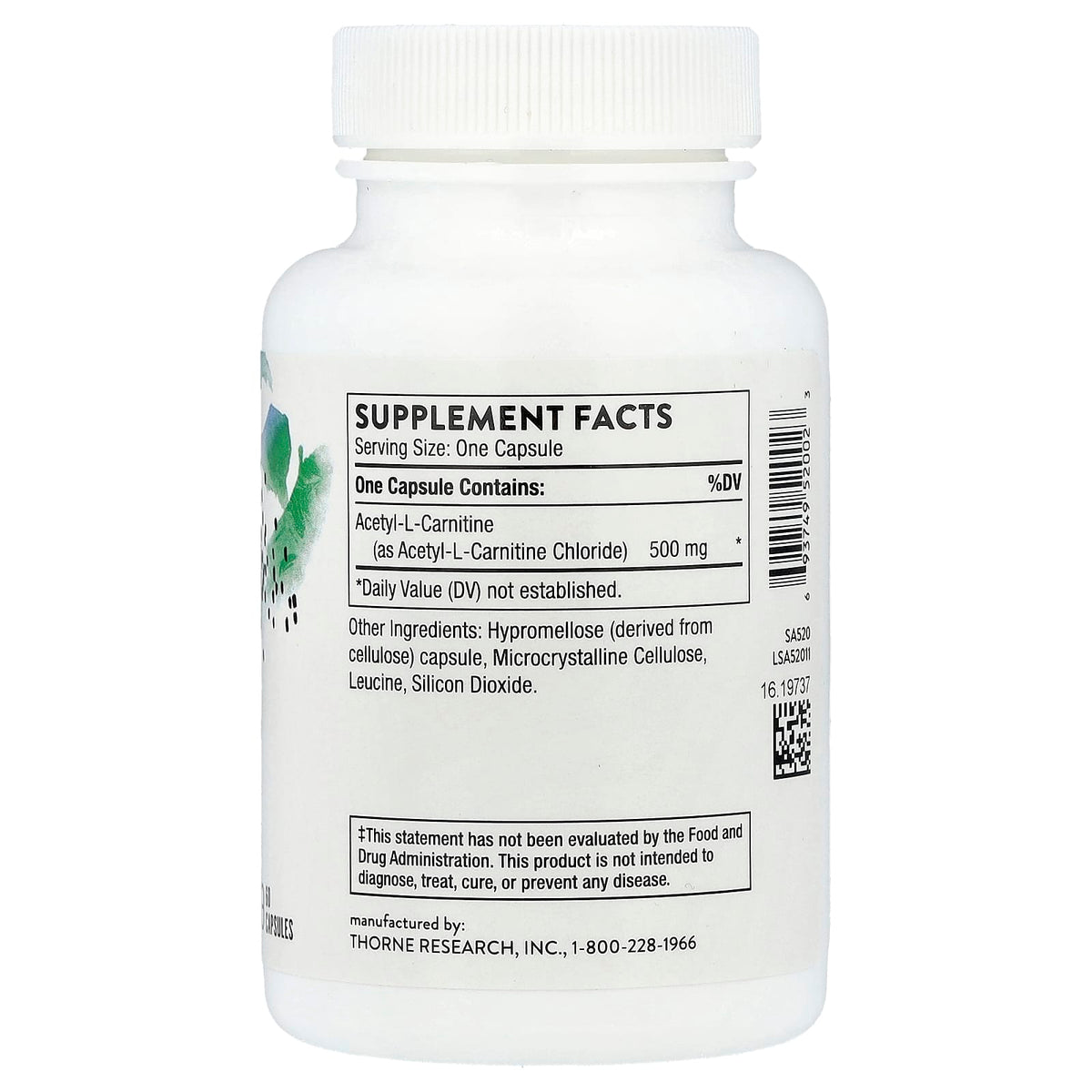 Thorne Acetyl-L-Carnitine 500 mg, 60 Capsules - view 2