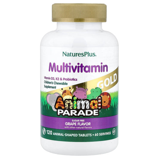 NaturesPlus Animal Parade Gold Children's Multivitamin, Grape, 120 Chewables