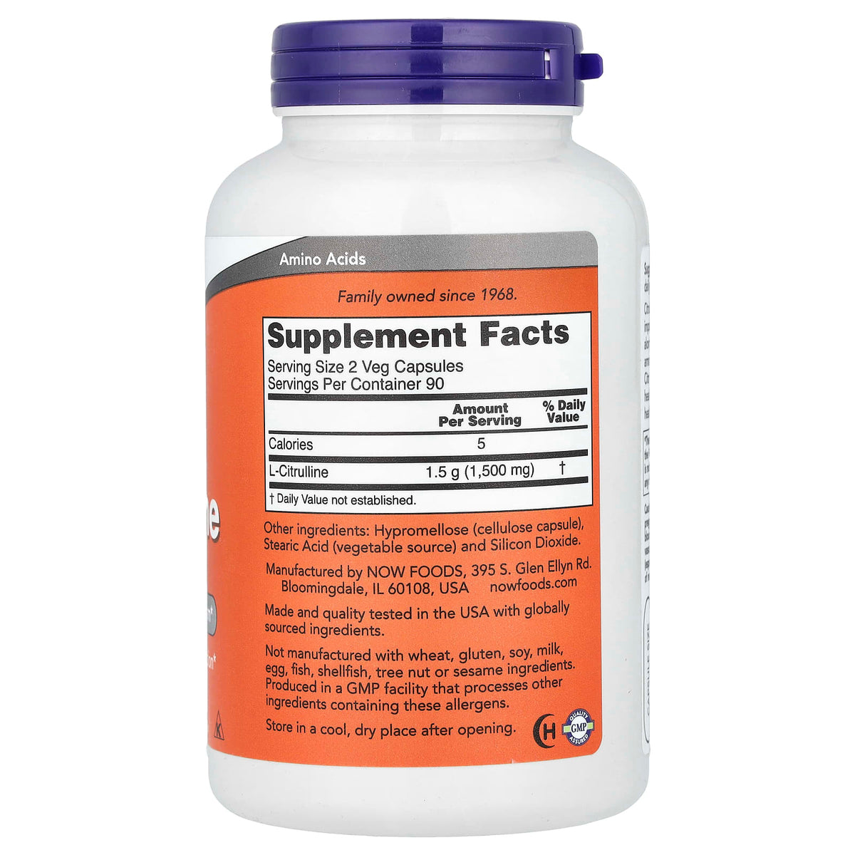NOW Foods L-Citrulline, 750 mg, 180 Veg Capsules - view 2