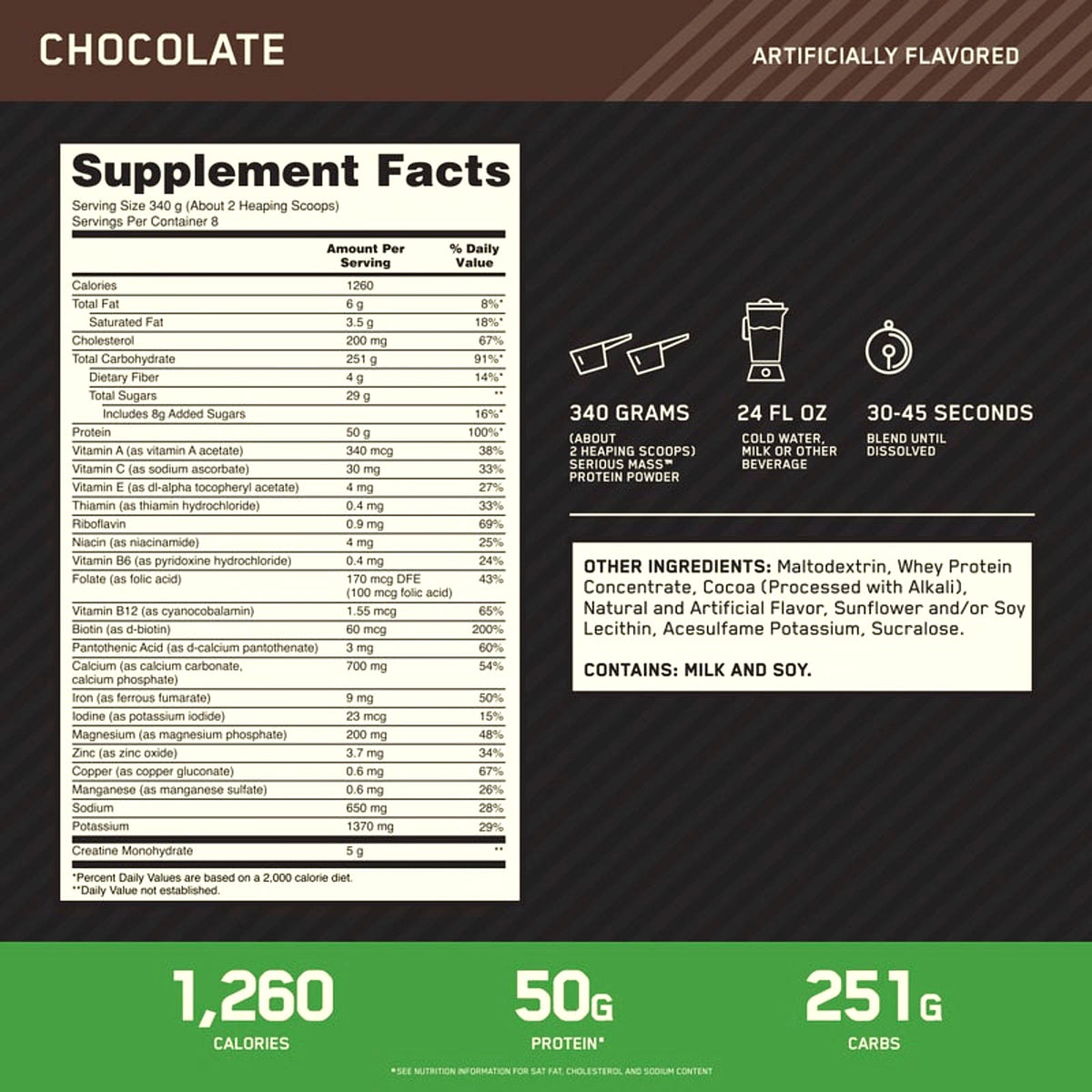 Optimum Nutrition Serious Mass Protein Powder Chocolate, 6 lb (2.72 kg) - view 5