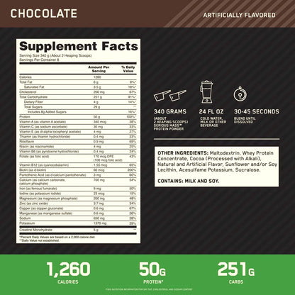 Optimum Nutrition Serious Mass Protein Powder Chocolate, 6 lb (2.72 kg) - view 5