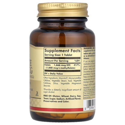 Solgar Folate 1,000 mcg (Metafolin), 120 Tablets - view 2