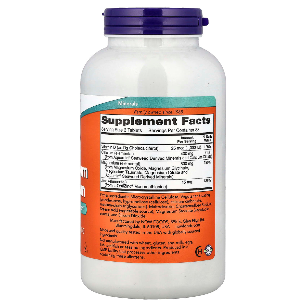 NOW Foods Magnesium & Calcium with Zinc and Vitamin D-3, 250 Tablets — alternate product view