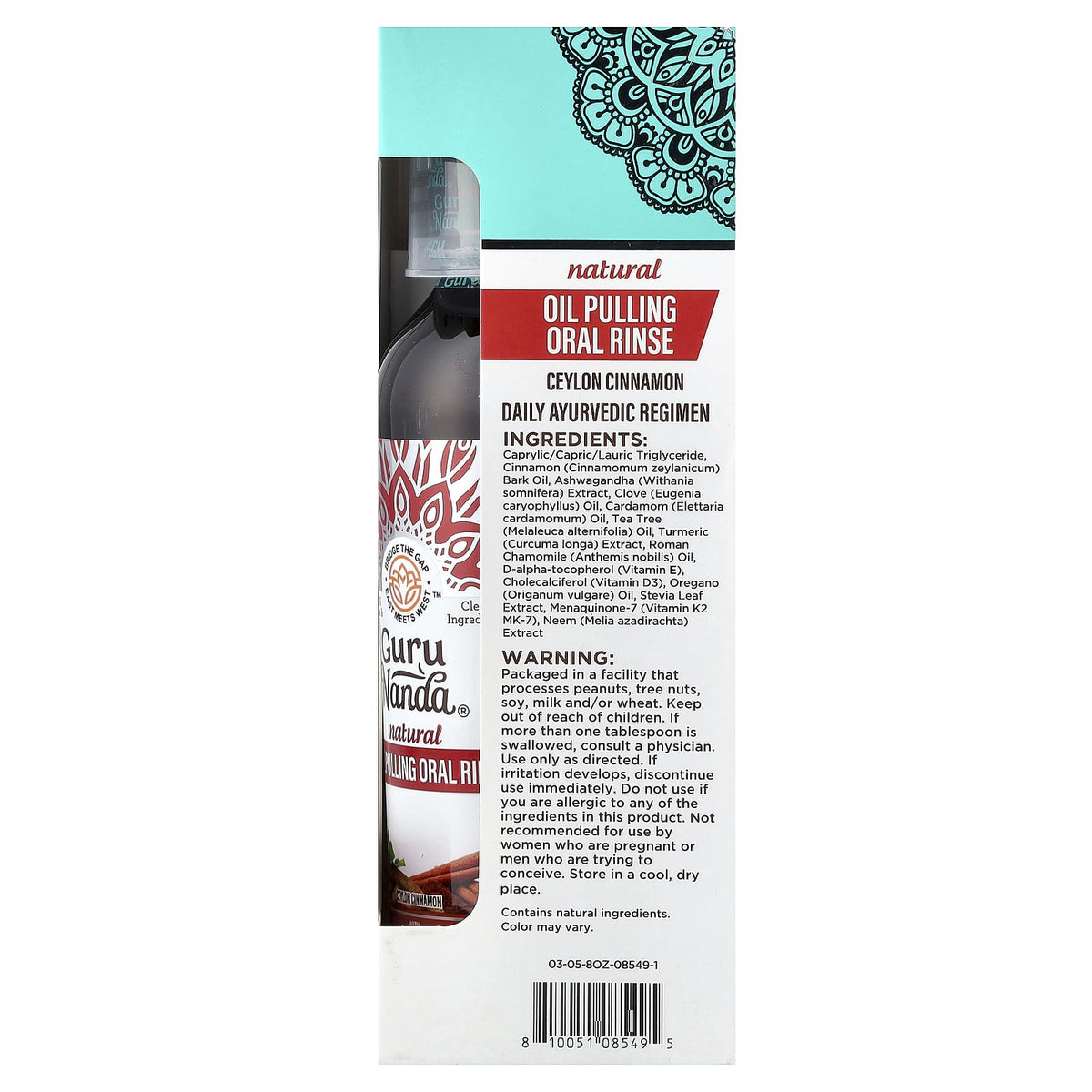 GuruNanda Natural Oil Pulling Oral Rinse, Ceylon Cinnamon, 237 ml (8 fl oz) - view 3