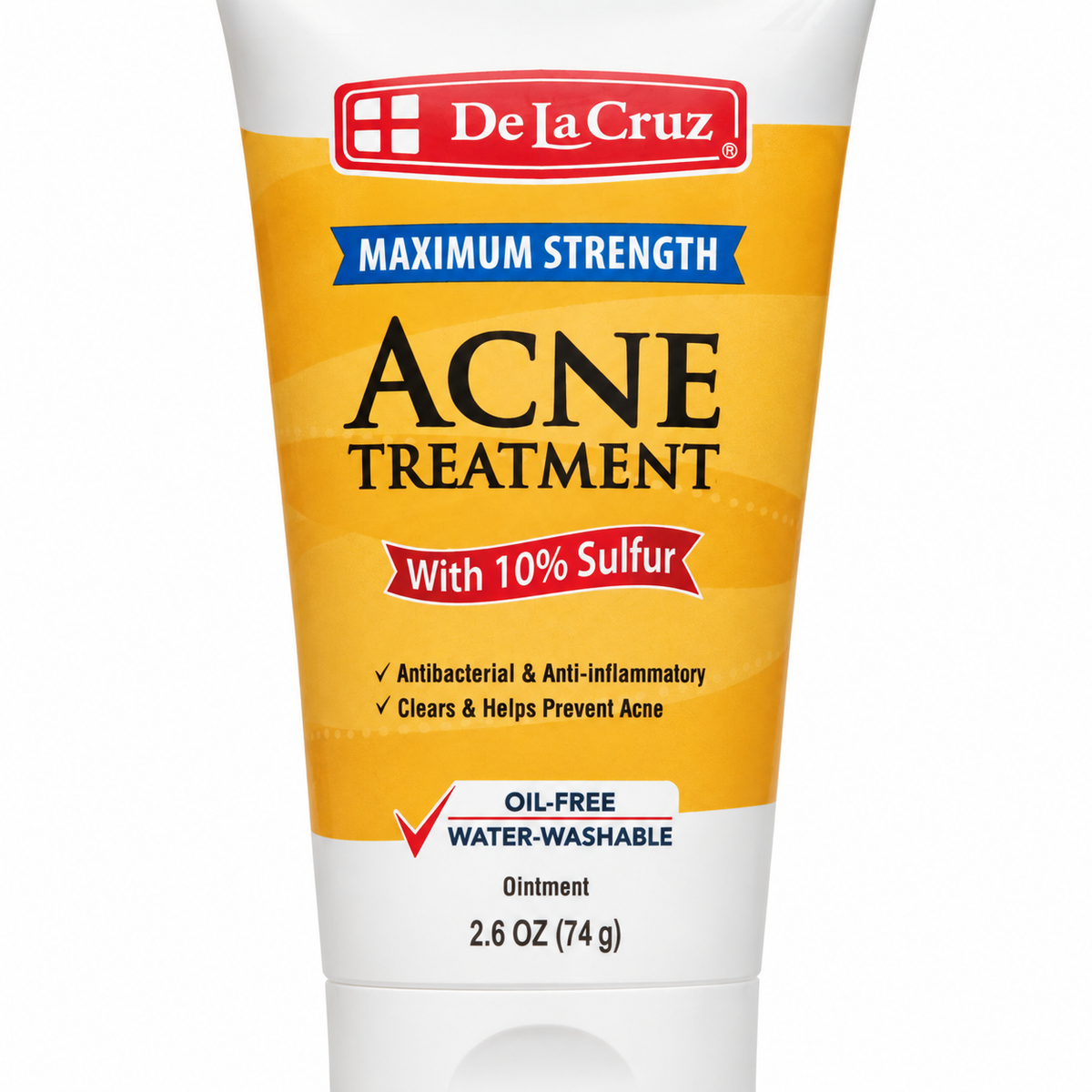 De La Cruz Sulfur 10% Acne Treatment Ointment 74 g Tube - front of tube showing brand and product details