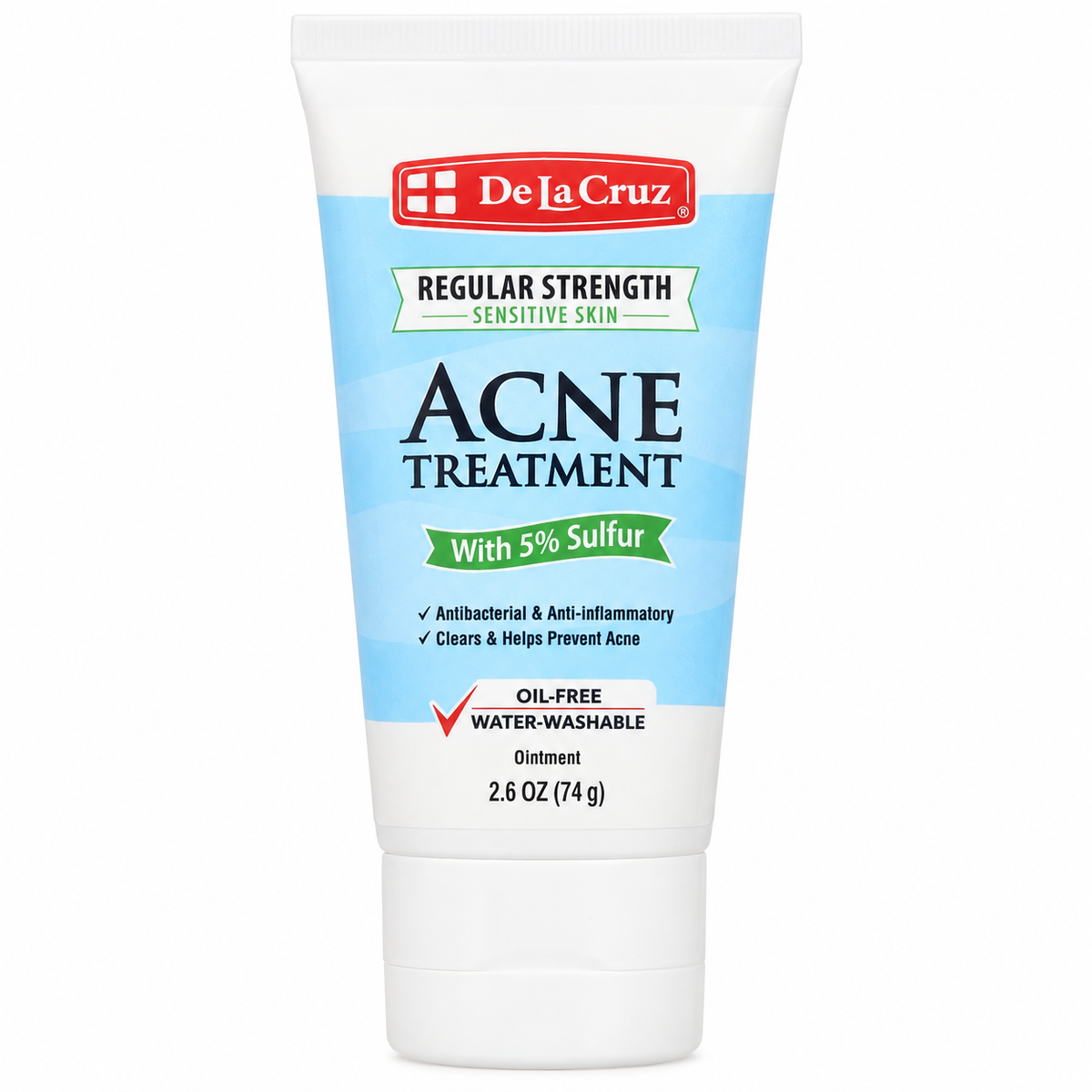 De La Cruz Sulfur 5% Acne Treatment tube angled on white