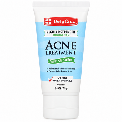 De La Cruz Sulfur 5% Acne Treatment tube angled on white
